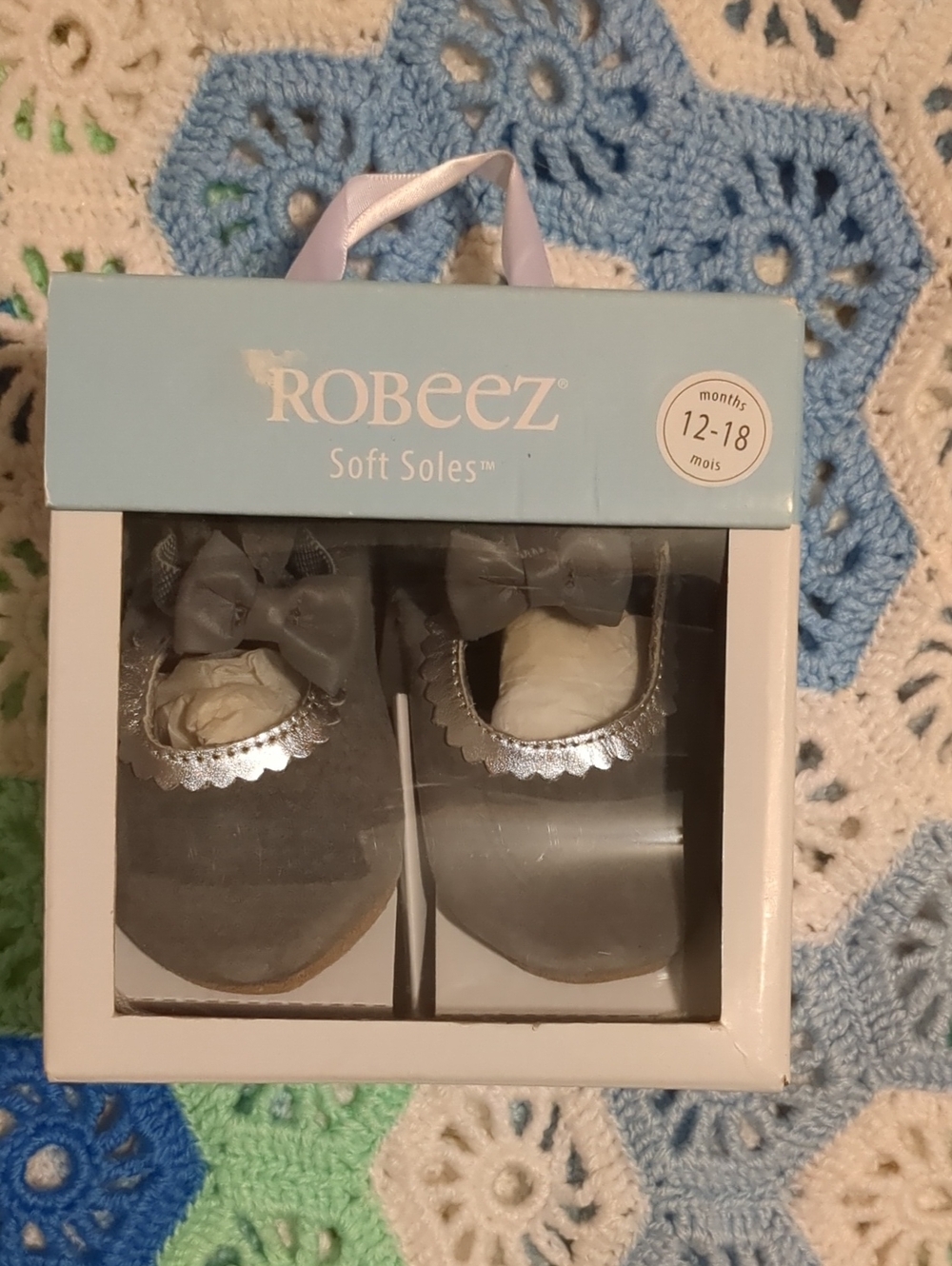 Robeez Baby Girls Gray Soft Sole Shoes with Bow